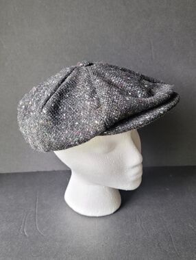 Vintage Gray Tweed Wool Hanna Hats Donegal Ireland Flat Cap Medium Unisex